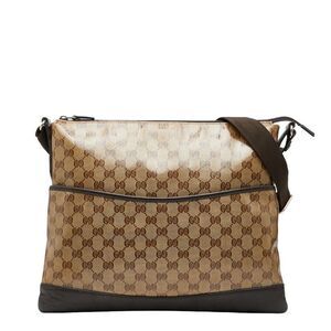 Gucci GG Crystal Crossbody Shoulder Bag 374411 Beige Brown PVC Leather Women's